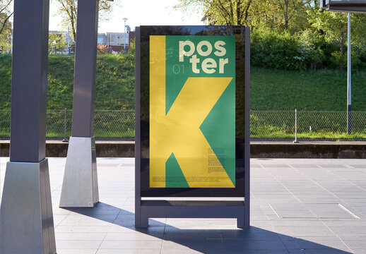 Mockup Of Vertical Customizable Poster In Plaza