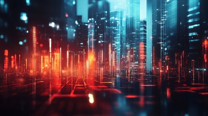 Fototapeta premium Futuristic Cityscape with Red and Blue Lights