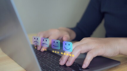 User give rating to service experience on online application for Customer review satisfaction...