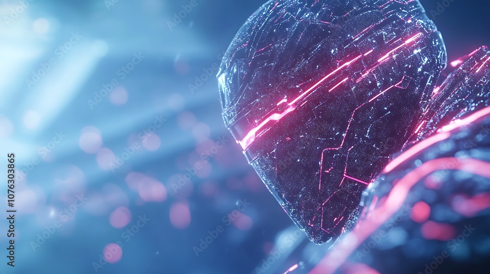 Poster a futuristic, glowing abstract formation features vibrant lines and particles, suggesting a high-tec