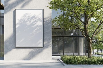 Vertical white billboard in, standing tall in a premium, upscale area. 