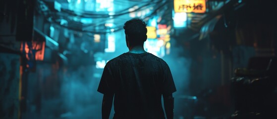 Man Walking in a Neon City