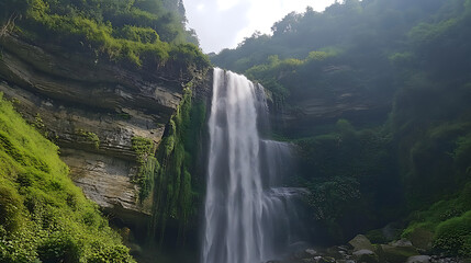 A picturesque waterfall tucked away in a mountainous region, discovered by locals and offering a quiet retreat in nature 