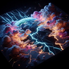 Earth Background, Colorful Landscape with Neon Lights, Bright and Tranquil Nature, for Home Decor, YouTube Thumbnail, Design, Music Cover Art, 4K Wallpaper