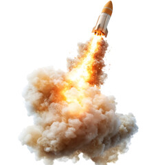 Rocket launch with fire and smoke trail