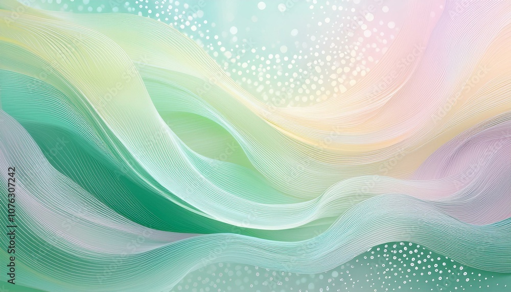 Poster an abstract background with gentle,flowing lines and scattered dots in soft pastels
