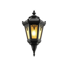 Vintage Black Lantern with Ornate Details and Warm Glowing Light