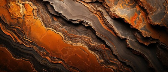 Obraz premium Abstract texture featuring elegant waves of orange and black tones, perfect for background or artistic use.
