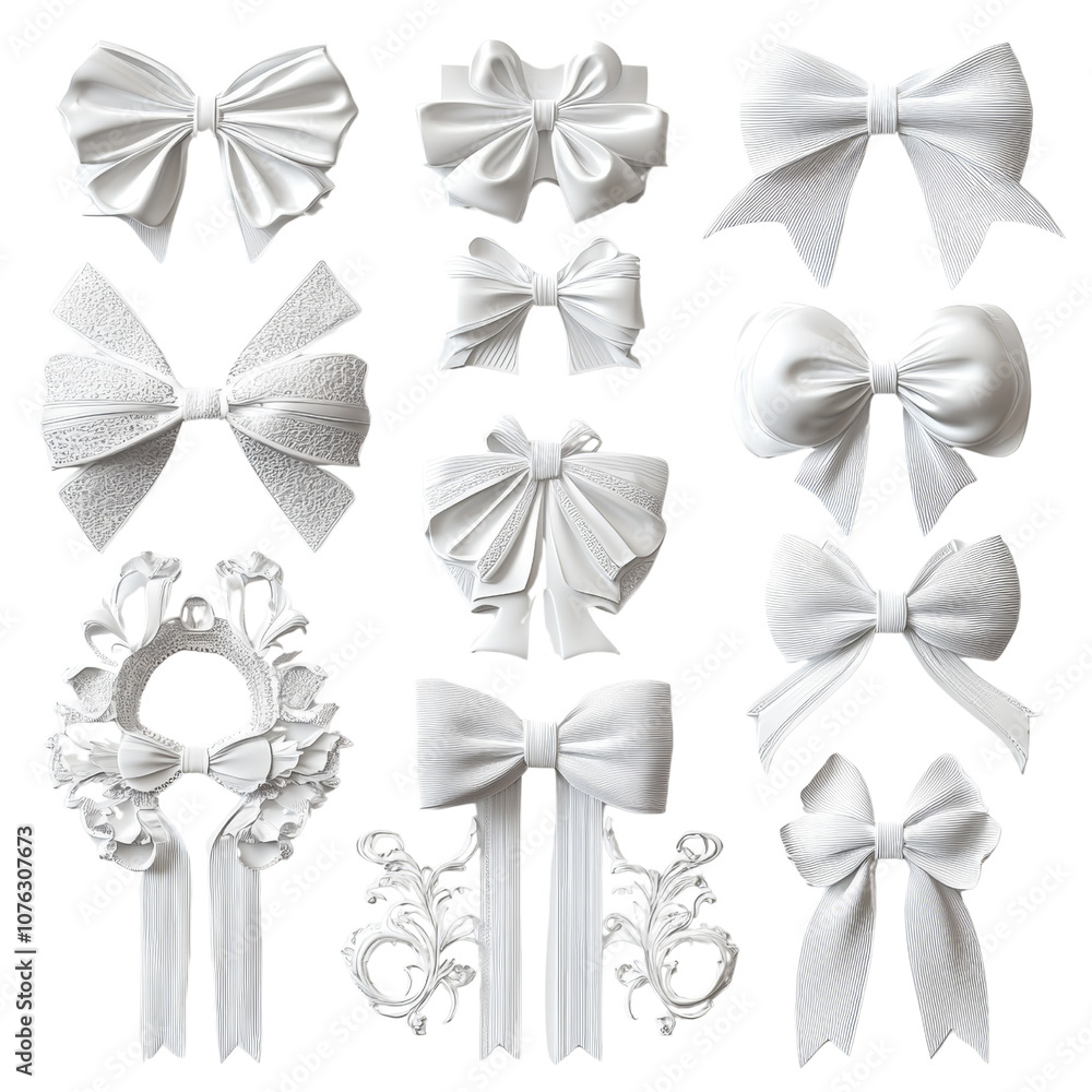 Poster set of ribbons and bows isolated transparent background