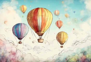 hot balloons images children poster crayons air drawing sky