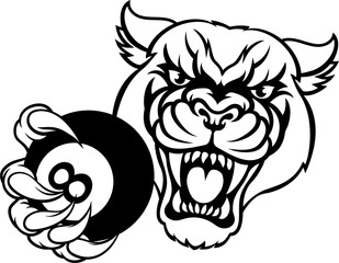 Panther Angry Pool 8 Ball Billiards Mascot Cartoon