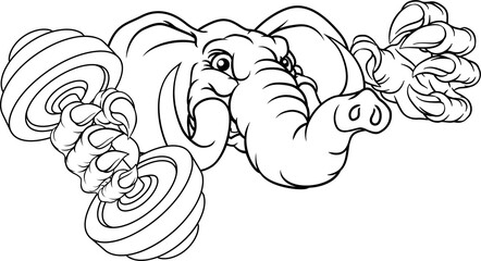 Elephant Weight Lifting Dumbbell Gym Mascot