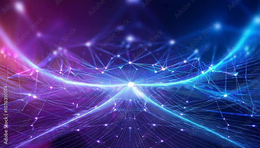 Aufkleber an abstract background showcasing dynamic network connection with neon blue and purple line.