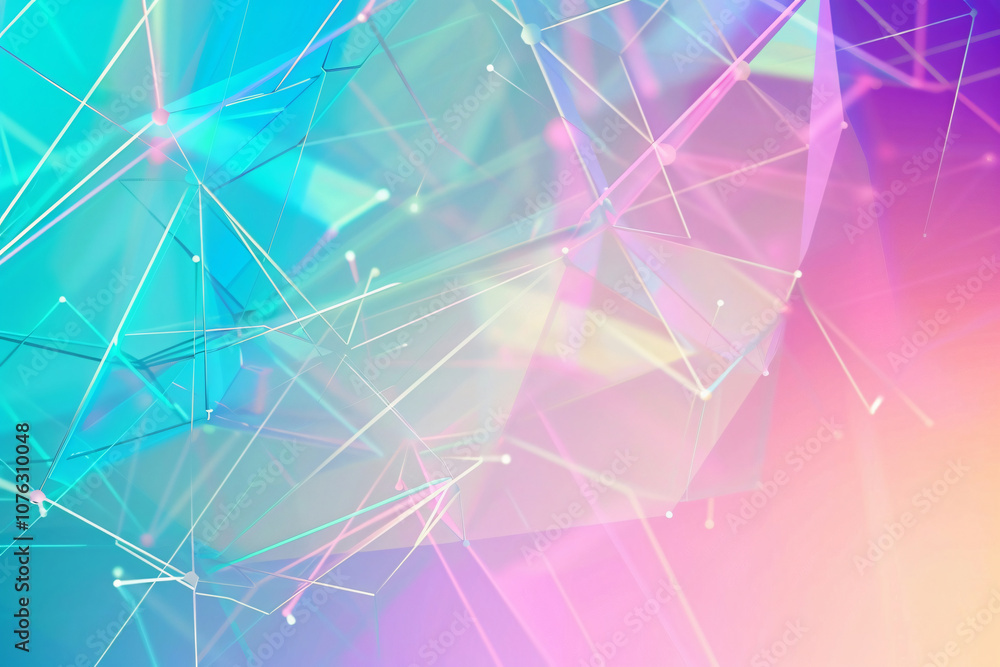 Poster an abstract digital artwork features a vibrant blend of colors and geometric shapes, creating a dyna