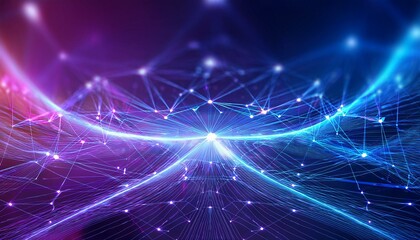 Obraz premium An abstract background showcasing dynamic network connection with neon blue and purple line.