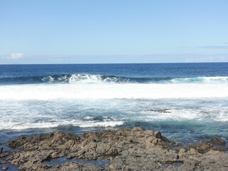 Rocky shoreline with ocean waves