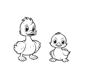 Vector Illustration of ducks outline , coloring page for kids.