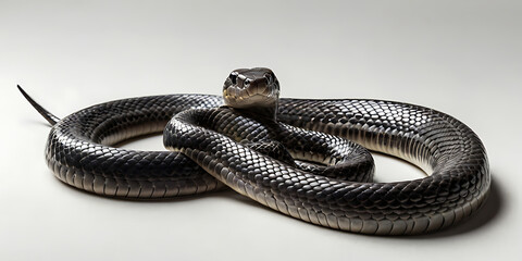 a coiled snake with various unique patterns and types, lying on a white background. Realistic view. created with generative AI