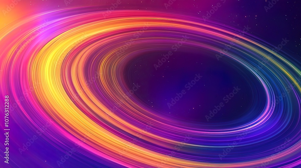 Poster abstract colorful swirling pattern with a black hole in the center on a dark purple background with 