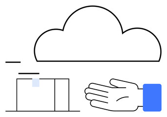 Cloud, package, hand signify digital storage, online data management, secure delivery, services, support. Ideal for technology, cloud storage logistics service industry secure transactions