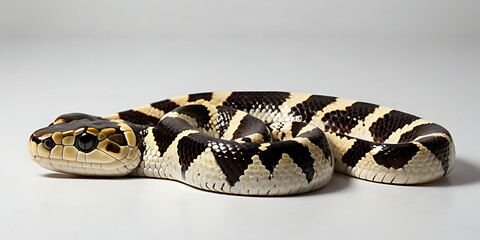 Fototapeta premium a coiled snake with various unique patterns and types, lying on a white background. Realistic view. created with generative AI