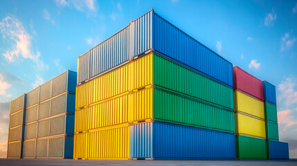 Fototapeta premium Stacks of containers at a port container terminal.
