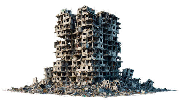 Destroyed building houses isolated on transparent background