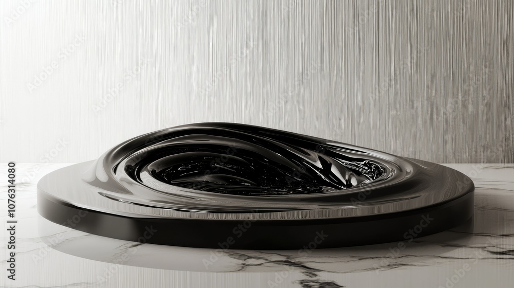 Poster stunning abstract black fluid shape on elegant marble surface creating a modern artistic display for