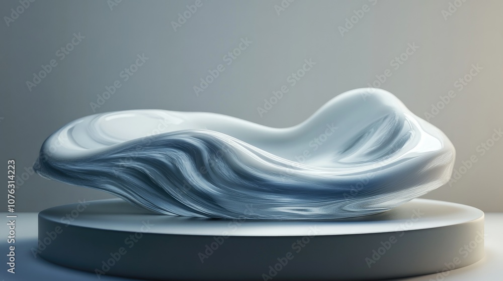 Poster elegant smooth abstract sculpture on round base with flowing lines and soft curves for modern art an