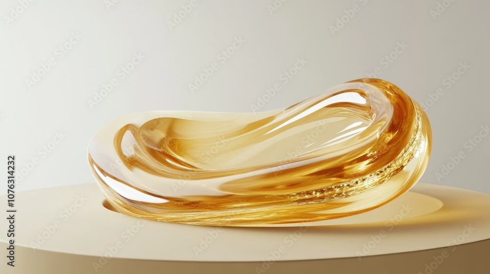 Aufkleber artistic abstract shape in golden glass displaying fluid form and elegant design over soft neutral b