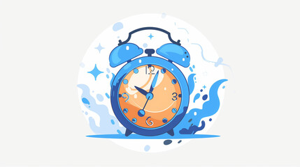 A vibrant blue alarm clock with a circular background and swirls representing the passage of time, designed for a modern aesthetic