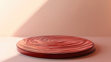 Obraz premium Elegant Red Circular Surface with Dynamic Swirls and Soft Lighting for Product Display and Modern Decorative Elements