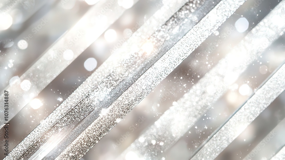 Aufkleber abstract silver and white background with diagonal lines and bokeh lights.