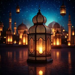 Lantern at night Islamic background.