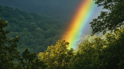 Rainbow Over Lush Forest