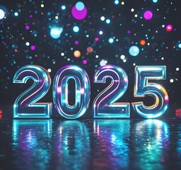 Futuristic 2025 Numbers with Cool Effects for New Year