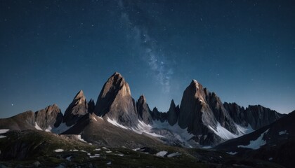 jagged mountain peaks against a starry night sky, remote wilderness