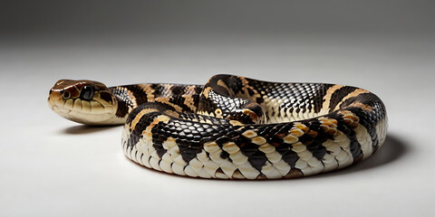 Obraz premium a coiled snake with various unique patterns and types, lying on a white background. Realistic view. created with generative AI