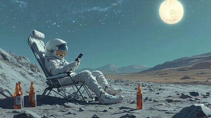 Astronaut Enjoying a Beer on Mars. Exploration, future, science, adventure, and fantasy background concept