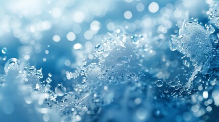 Close-up shot of shimmering water bubbles and droplets, invoking a feeling of freshness and purity