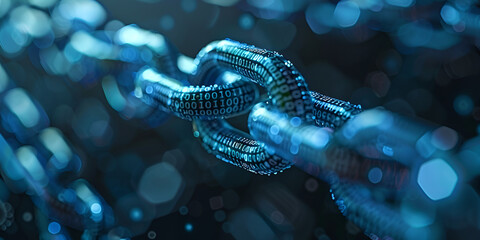 Digital Chain Links Representing Blockchain, Futuristic Blue Blockchain Technology Concept