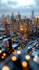 Celebrate united states independence day with a futuristic cityscape of glowing data paths and blockchain innovations