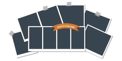 photo collage template mockup. empty polaroid photo collage frame. vector illustration