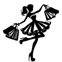 woman with shopping bags cute doodle 