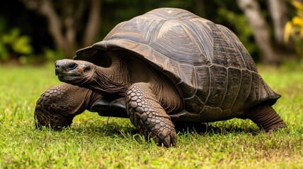 Fototapeta premium Giant Tortoise Walking on Grass