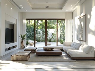 Fototapeta premium Modern Elegance: A Contemporary Living Room with Sophisticated Accents