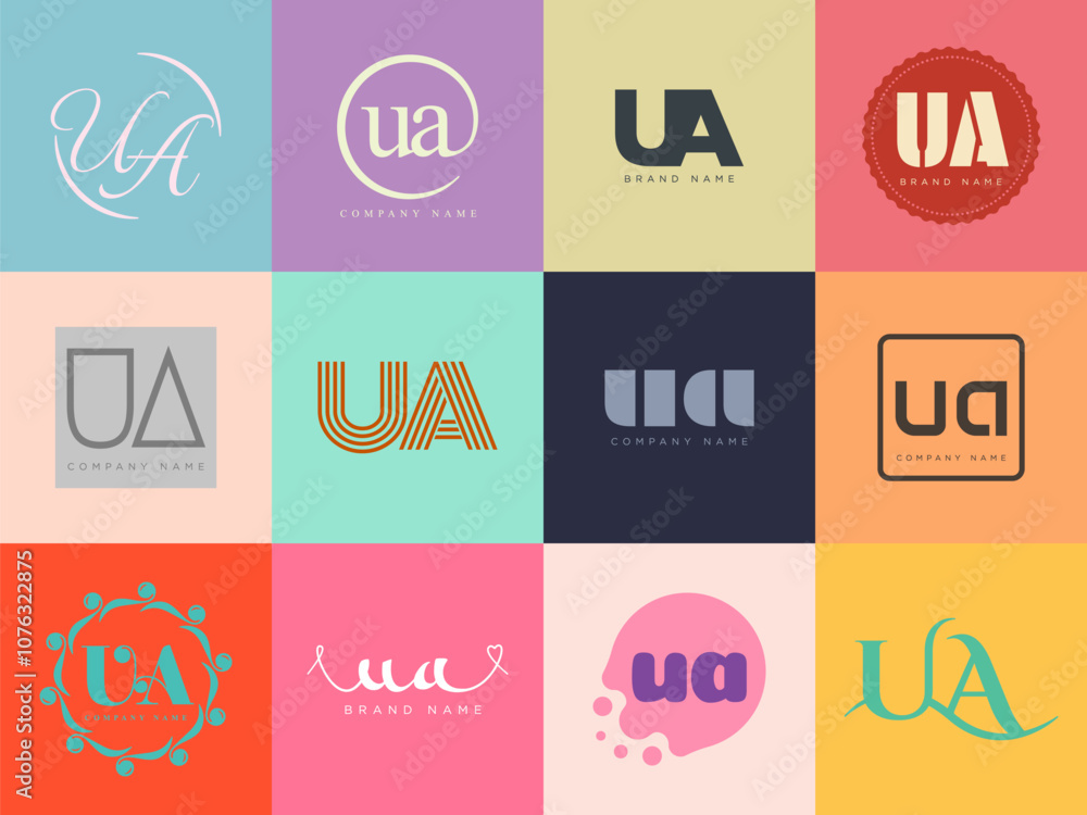 Fototapete ua logo company template. letter u and a logotype. set different classic serif lettering and modern 