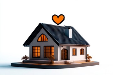 Simple, stylized house illustration with a heart symbol above, using gentle, neutral colors