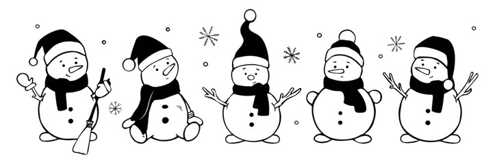  set of snowmen vector sketch
