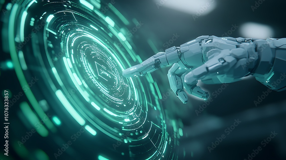 Aufkleber a robotic hand reaches toward a glowing, digital interface, showcasing advanced technology and inter